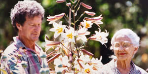 Michael Morrison and Dame Elisabeth Murdoch tend to the garden at Cruden Farm.