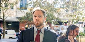 Justin Downs leaves Downing Centre District Court after his sentence submissions.