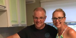 Scott Morrison in the kitchen with his friend,Karen Harrington.
