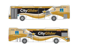 An artist’s impression of the proposed Gold CityGlider,promised in the Brisbane City Council budget.