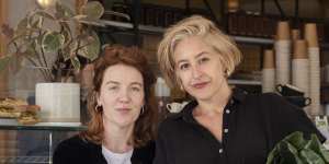 Cornersmith’s Alex Elliott-Howery (left) and Jaimee Edwards at their cafe in 2023.