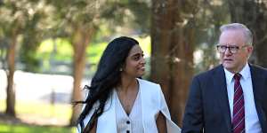 Prime Minister Anthony Albanese and new Labor candidate for Barton Ashvini Ambihaipahar.