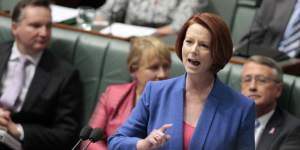 Then-prime minister Julia Gillard replies to a motion by then-opposition leader Tony Abbott on the day of her famous misogyny speech in 2012.