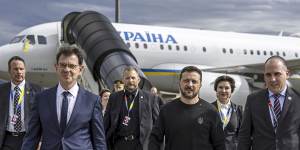 Ukrainian President Volodymyr Zelensky arrives in Switzerland.