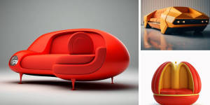 AI-generated sofa designs:a Porsche 911 turbo (main);a Lamborghini Diablo;the the McDonald’s logo. 