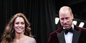 The Prince and Princess of Wales appear at the BAFTA awards ceremony in London in coordinated looks.