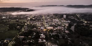 Low fog rests over Lismore at dawn.