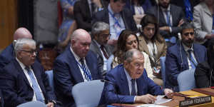 Russia’s Foreign Minister Sergey Lavrov speaks during a high level Security Council meeting on the situation in Ukraine.