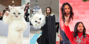 Jared Leto as Choupette;and in 2019 (right).