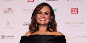 Lisa Wilkinson holding her Logie award in June 2022 for her interview with Brittany Higgins.