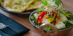 Palak paneer (spinach with house-made cheese cubes)