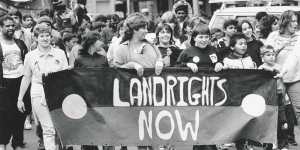 An Aboriginal land rights protest in Fitzroy in 1986.