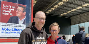 Christian and Fiona Ferris at an early voting centre in Melton on Tuesday.