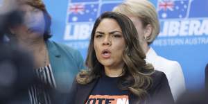 Jacinta Nampijinpa Price at the WA Liberals for No campaign launch in Perth last week.