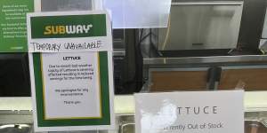 A Subway store informs patrons that it has no lettuce. 