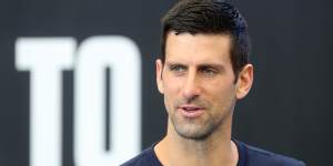 ADELAIDE,AUSTRALIA - DECEMBER 29:Novak Djokovic talks to the media after a practice session ahead of the 2023 Adelaide International at Memorial Drive on December 29,2022 in Adelaide,Australia. (Photo by Sarah Reed/Getty Images)