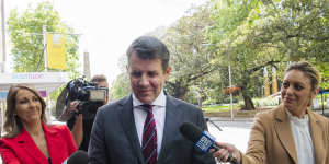 Former NSW premier Mike Baird arriving at ICAC to give evidence in a corruption inquiry investigating the conduct of former premier Gladys Berejiklian during her secret relationship with disgraced former MP Daryl Maguire.