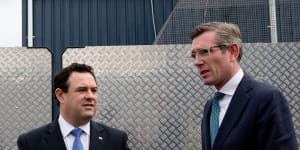 NSW Premier Dominic Perrottet and Jobs Minister Stuart Ayres in Sydney on Tuesday morning. 