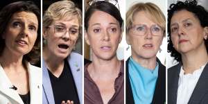 Teal appeal:Independent MPs Allegra Spender,Zali Steggall,Sophie Scamps,Zoe Daniel and Monique Ryan.