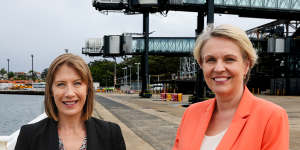 NSW Transport Minister Jo Haylen and federal Environment Minister Tanya Plibersek at White Bay Cruise Terminal. 