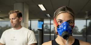 Marc Herman,founder of Everlab,a startup for people interested in quantifying their health,measuring sleep,blood sugar,oxygenation. Case study Laura Bombara,a patient taking a vo2 max oxygen test. Friday 10th November 2023 AFR photo Louie Douvis .