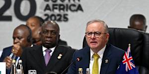 Anthony Albanese during the opening plenary session at the G20.