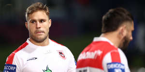 Jack de Belin and 12 of his Dragons teammates have been fined by the NRL for a house party at Paul Vaughan’s house.