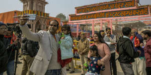 The front gate of the Ram temple in Ayodhya,India,on Monday. The temple inaugurated by Prime Minster Narendra Modi is on the disputed site of a centuries-old mosque destroyed in a Hindu mob attack that set a precedent of impunity against Muslims. 