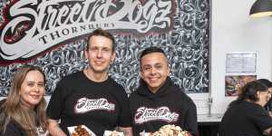 From left:Street Dogz owner Diana Acosta,owner-chef David Posada Mejia and owner Nicolas Gonzalez.