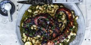 Braised octopus with white beans.