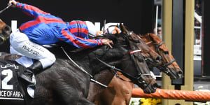 Michael Walker was penalised for breaching the whip rule aboard second-placed Prince Of Arran after a thrilling finish to the Melbourne Cup.