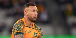 Quade Cooper playing against the All Blacks in July.