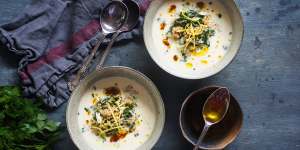 This chicken soup is a riff on the Greek avgolemono.