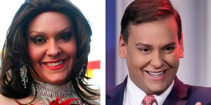 Drag Queen Kitara Ravache,left,supposedly Republican congressman George Santos,right,in Niteroi,Rio de Janeiro,Brazil