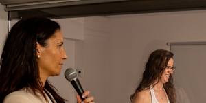 Professor Eva Kimonis coaching Erin and her son at a Parent-Child Interaction Therapy clinic.