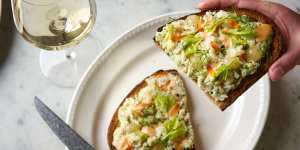 Crab tartine with green apple and crab emulsion is one of the fancy toasts on offer,plus you can buy supplies to make your own at home.