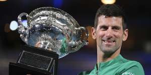 Novak Djokovic with the Norman Brookes Challenge Cup after winning the Australian Open earlier this year.