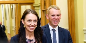 Chris Hipkins (right) became NZ prime minister after Jacinda Ardern resigned. He is serving the rest of the term and seeking to be elected this month.
