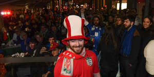 English soccer fan Ben Madden stood out among the crowd.