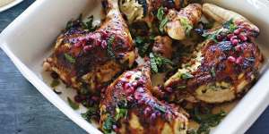 Butterflied roast chicken with herb and haloumi stuffing.