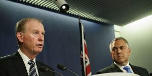 Bring on the banks:Treasurer Joe Hockey,right,and David Murray in Sydney.