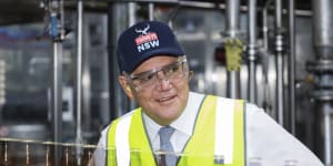 Scott Morrison is popping up everywhere:The PM at Tooheys Brewery in Lidcombe on Thursday.