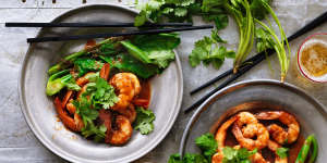 Prawns in spicy tamarind sauce.