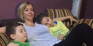 Sally Faulkner with her two children Lahala,6,and Noah,4,in Beirut after the child recovery operation.