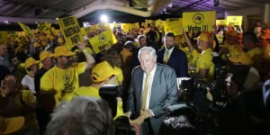 Clive Palmer arrives at the United Australia Party’s national campaign launch in Coolum.
