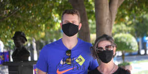 Tim Hirst and his mum,Tanya at Melbourne Park on Thursday.