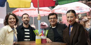 MasterChef judges Sofia Levin,Andy Allen,Jean-Christophe Novelli and Poh Ling Yeow on the streets of Hong Kong.