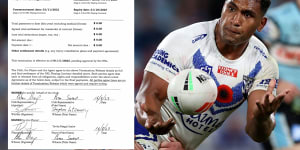 Dog gone:Tevita Pangai jnr and (inset) his deed of release.