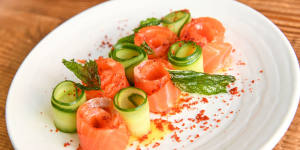 House-cured Ora king salmon with citrus and cucumber.