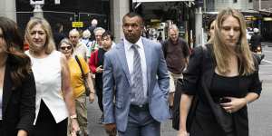 Kurtley Beale arrives at court on Wednesday with his barrister Margaret Cunneen,SC,(left) and solicitor Lauren MacDougall (right).